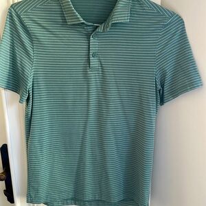 Men’s Lululemon green and white striped polo